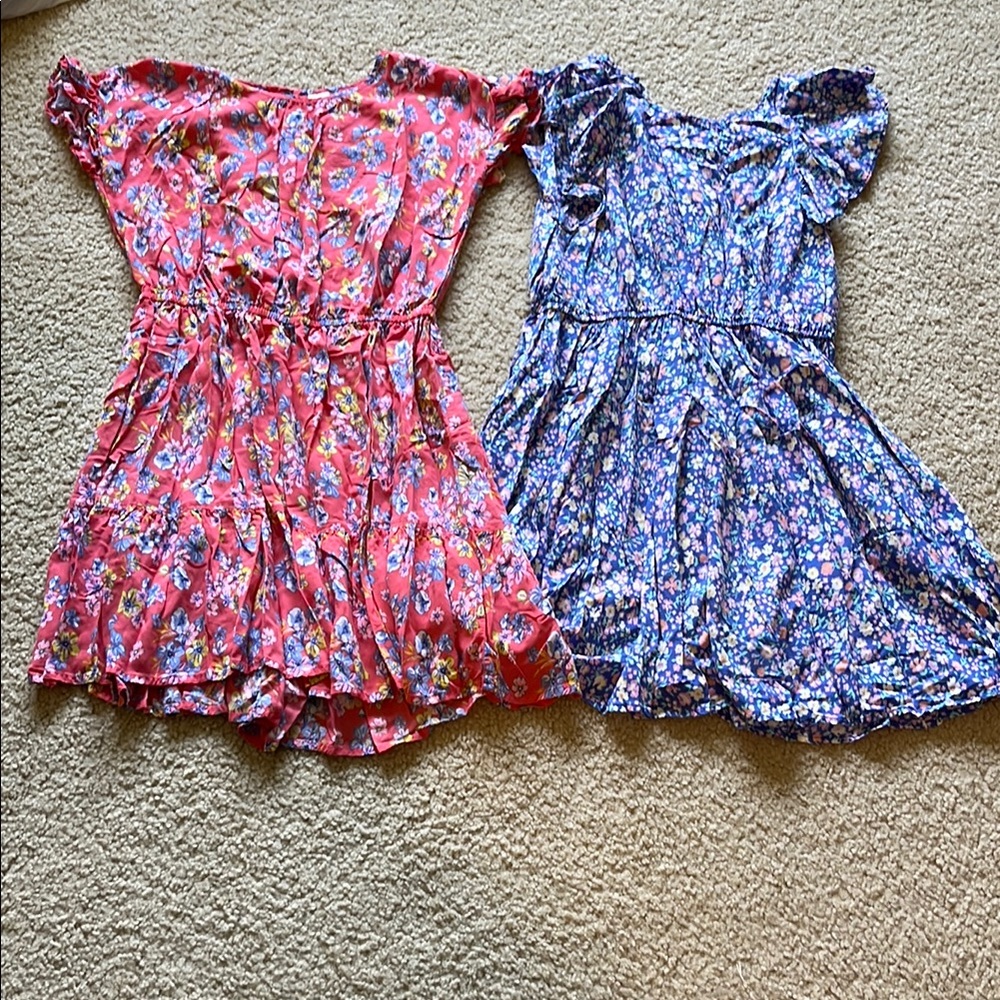 Floral Print Dresses - Coral and Blue